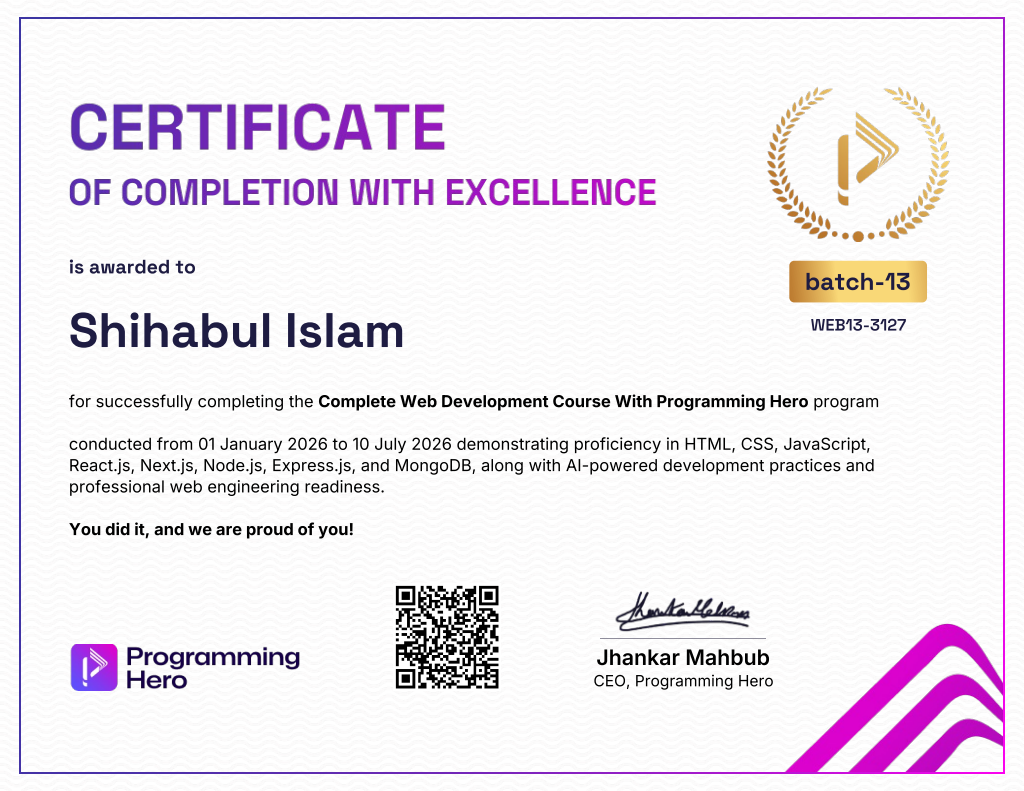 Programming Hero Complete Web Development Certificate